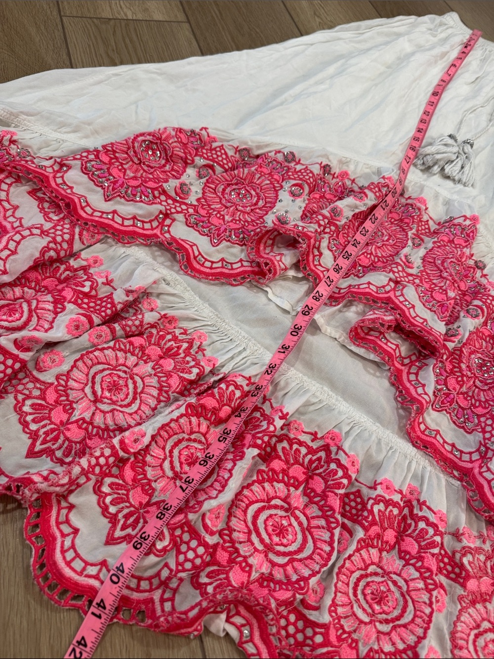 High Low Beaded Embroidered Maxi Skirt Sz M Preppy Beachy Flowy Pink Sparkle - Picture 7 of 10
